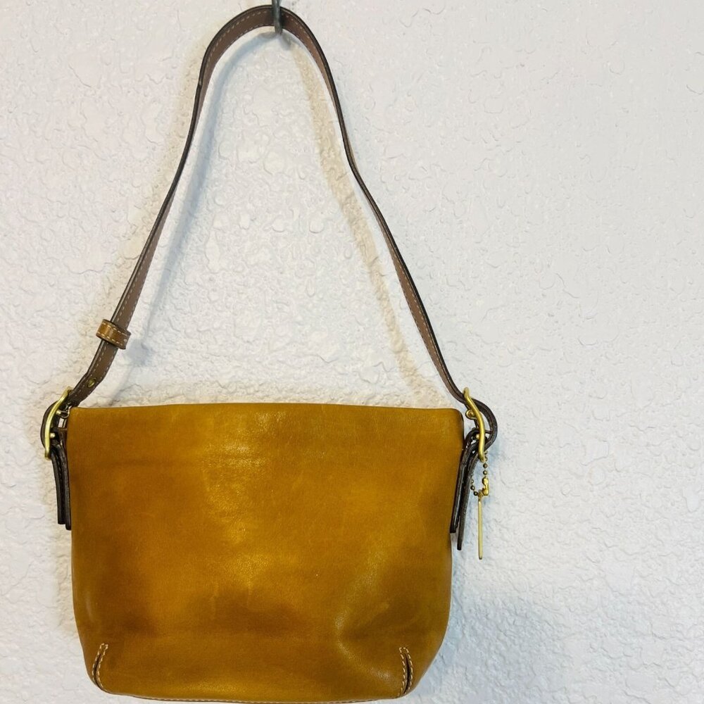 Vtg Coach Hand Bag Purse Glove Tanned Cow Hide Natural‎ Leather Caramel Brown Sm